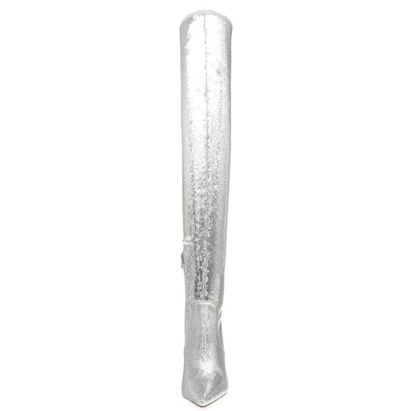 NEW Steve Madden Laddy Sequin Over-The-Knee Stiletto Boots in Silver Sz. 5.5 - Picture 2 of 6